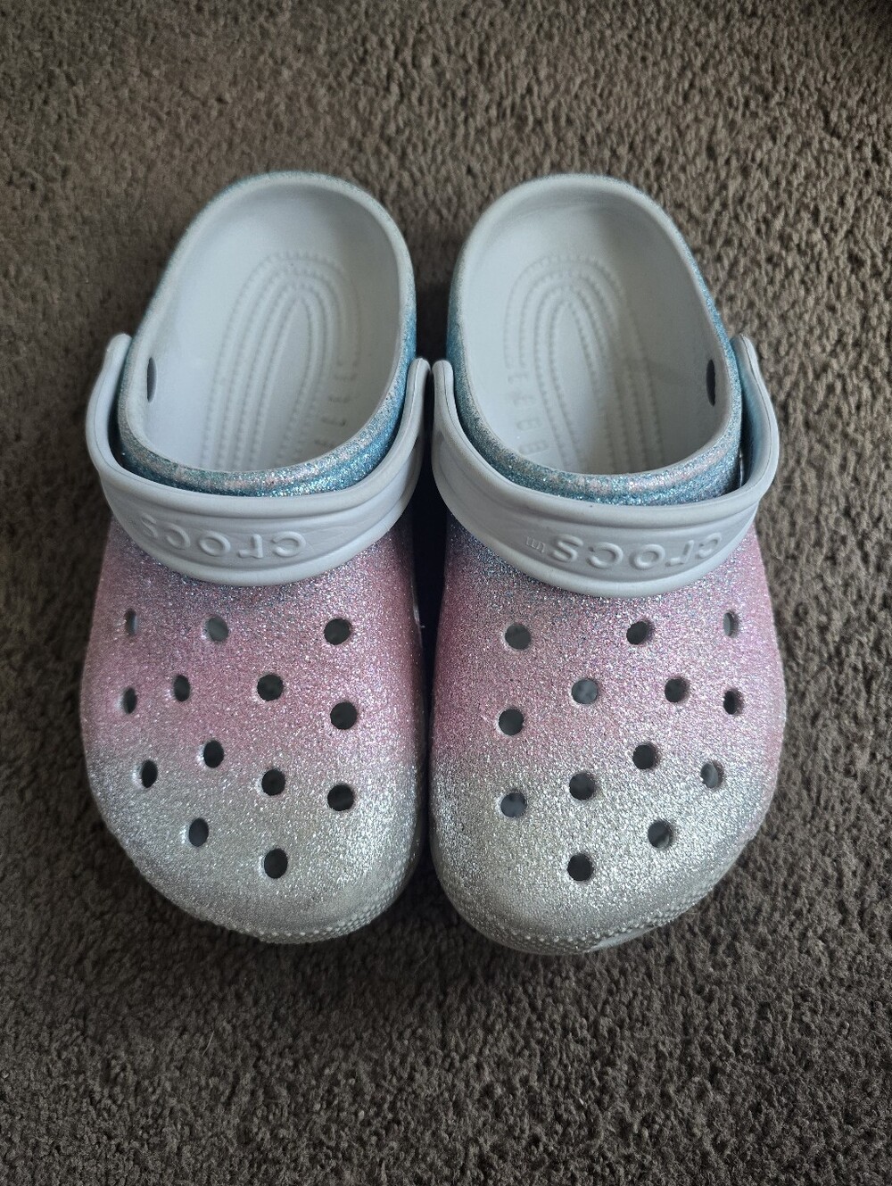 CROCS Kids Glitter Ombre Clog in Pink and Silver